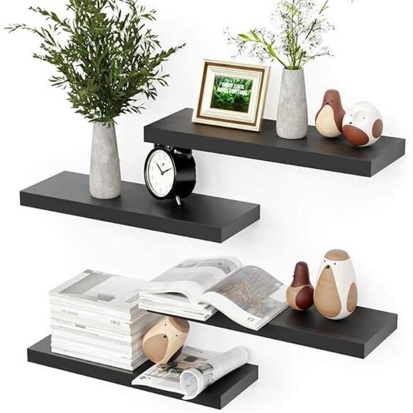 Black Floating Shelves for Wall, 4 Sets Room Storage Shelves, Display Shelves - Picture 7 of 7